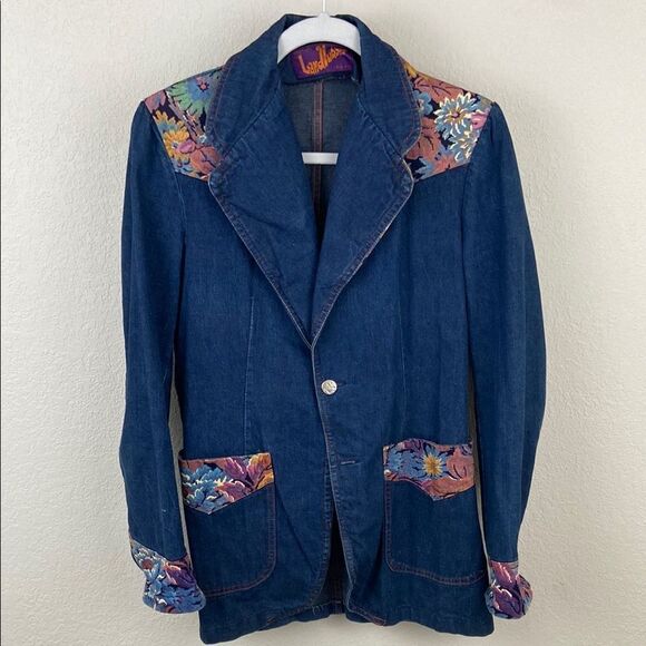 Vintage Denim Jacket by Land Lubber with Floral Accents - Picture 1 of 8